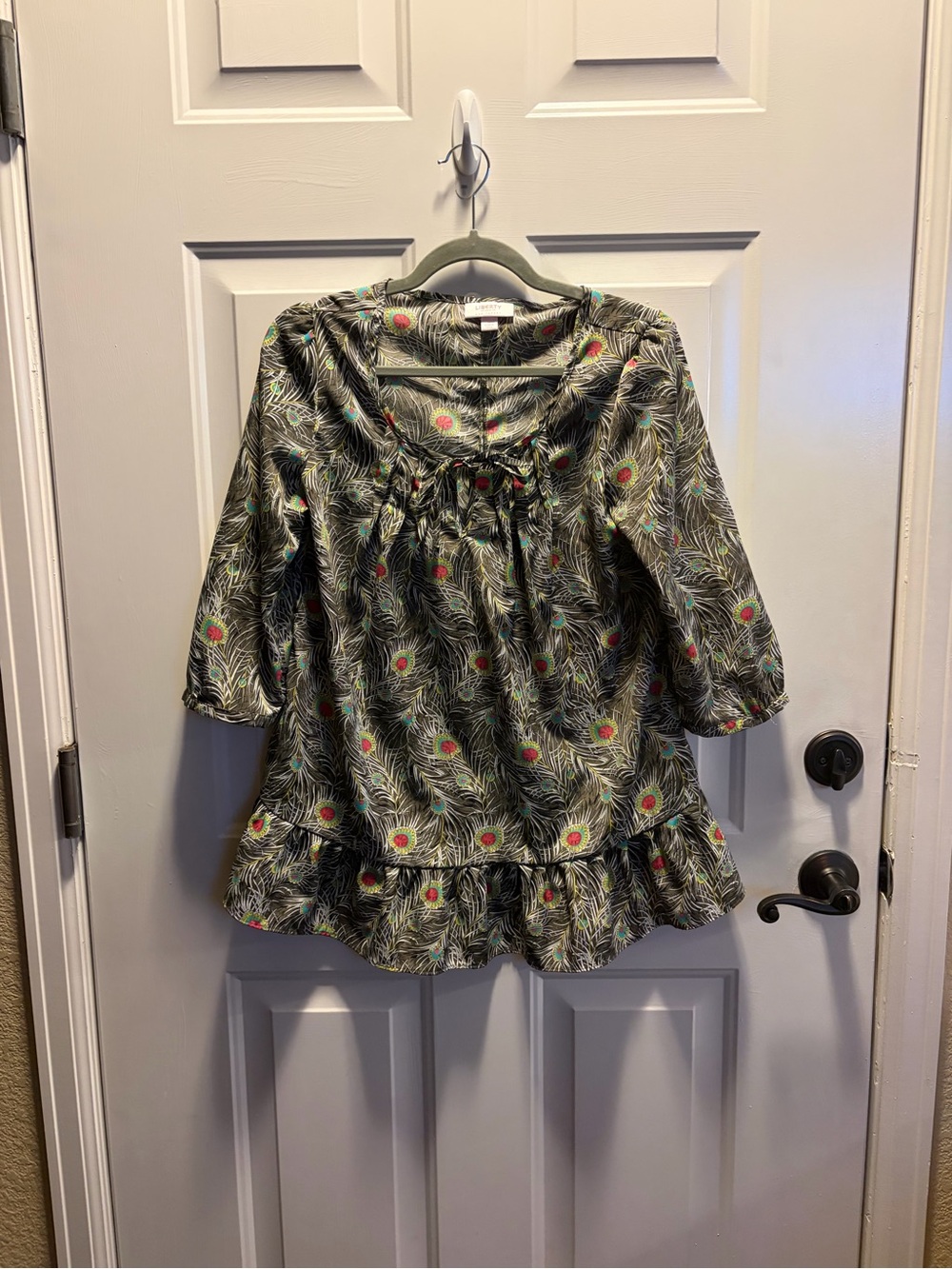 Liberty of London Green Peacock Feather Peplum Top